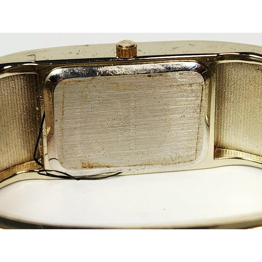 Vintage Vivani Black And Gold Tone Hinged Cuff Bracelet Watch New Battery